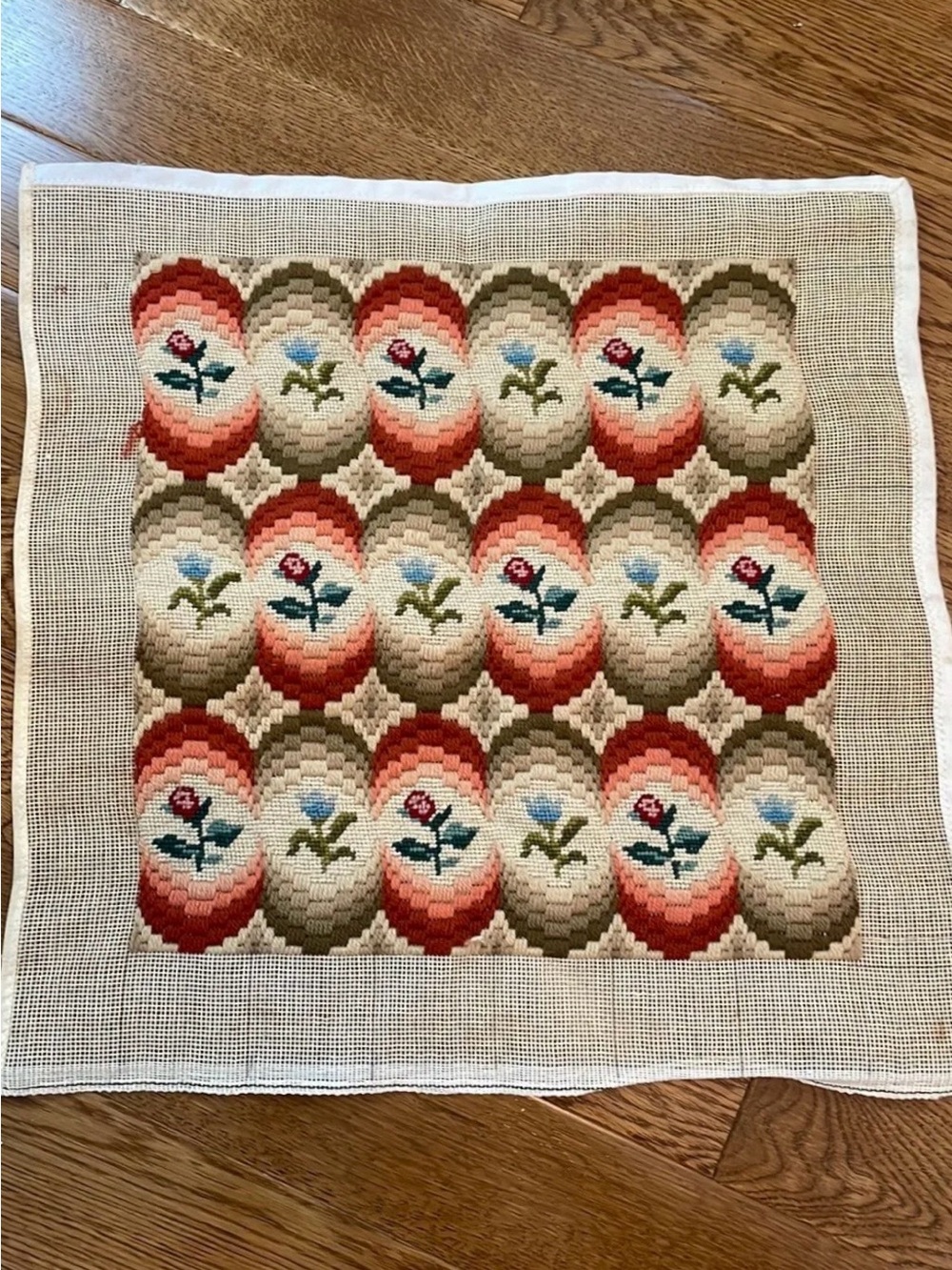 Hand Made Needlepoint Pillow ? Square Floral Pattern
